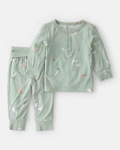 Baby 2-Piece Bunny Long-Sleeve Top & Pant Set - Green