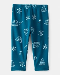 Baby Girl Winter Print Pull-On Stretch Cozy Leggings - Blue