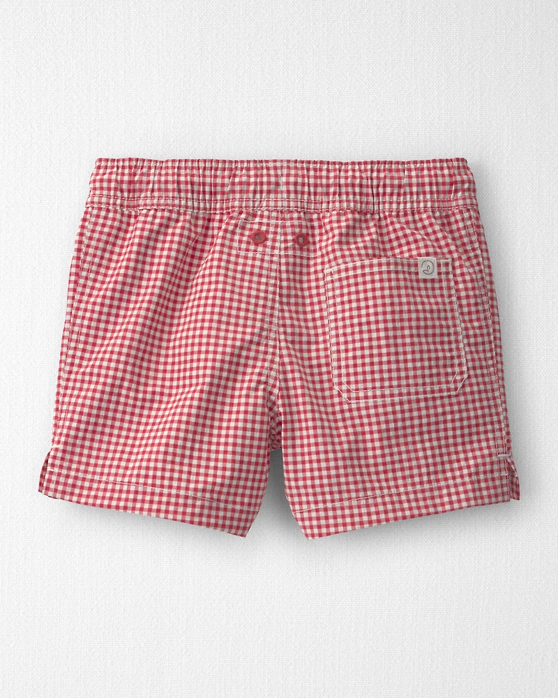 Toddler Boy Recycled Swim Trunks Red Gingham