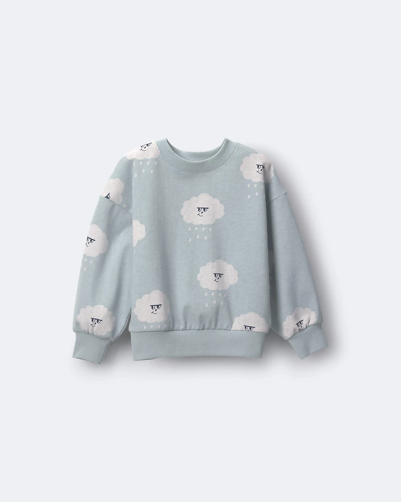 Toddler Wide-Arm Sweatshirt Rain Cloud Print - Pale Blue