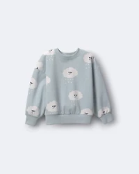 Toddler Wide-Arm Sweatshirt Rain Cloud Print - Pale Blue