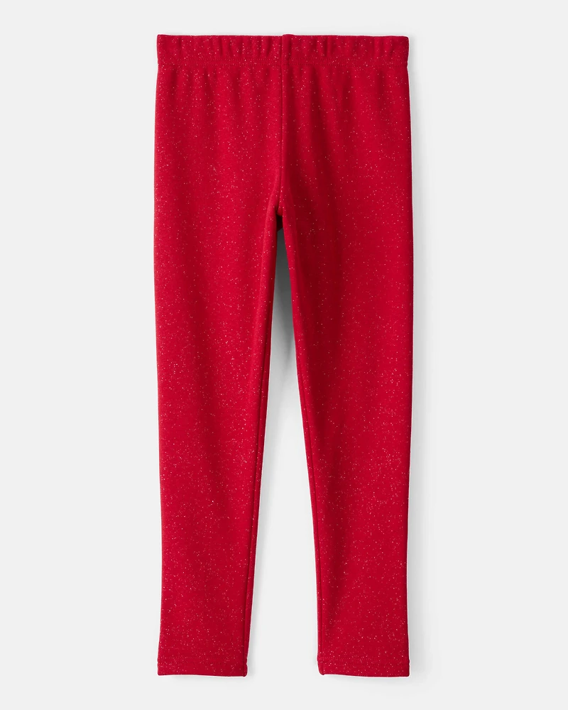 Girls Shimmer Cotton Pull-On Stretch Leggings - Red