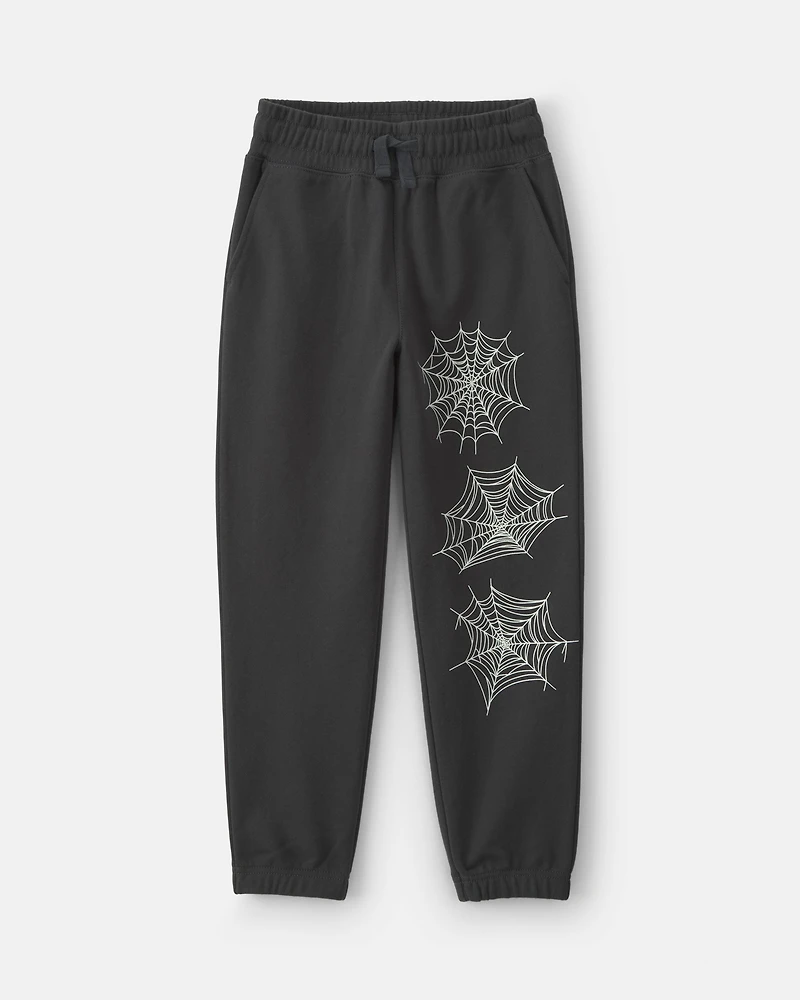 Boys 'Trick Or Treat' Spider Web Halloween French Terry Joggers - Black