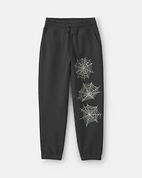 Boys 'Trick Or Treat' Spider Web Halloween French Terry Joggers - Black