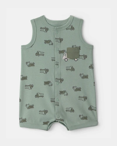 Baby Boy Dumptruck Romper - Green