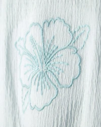 Girls Embroidered Flower Crinkle Top - Blue