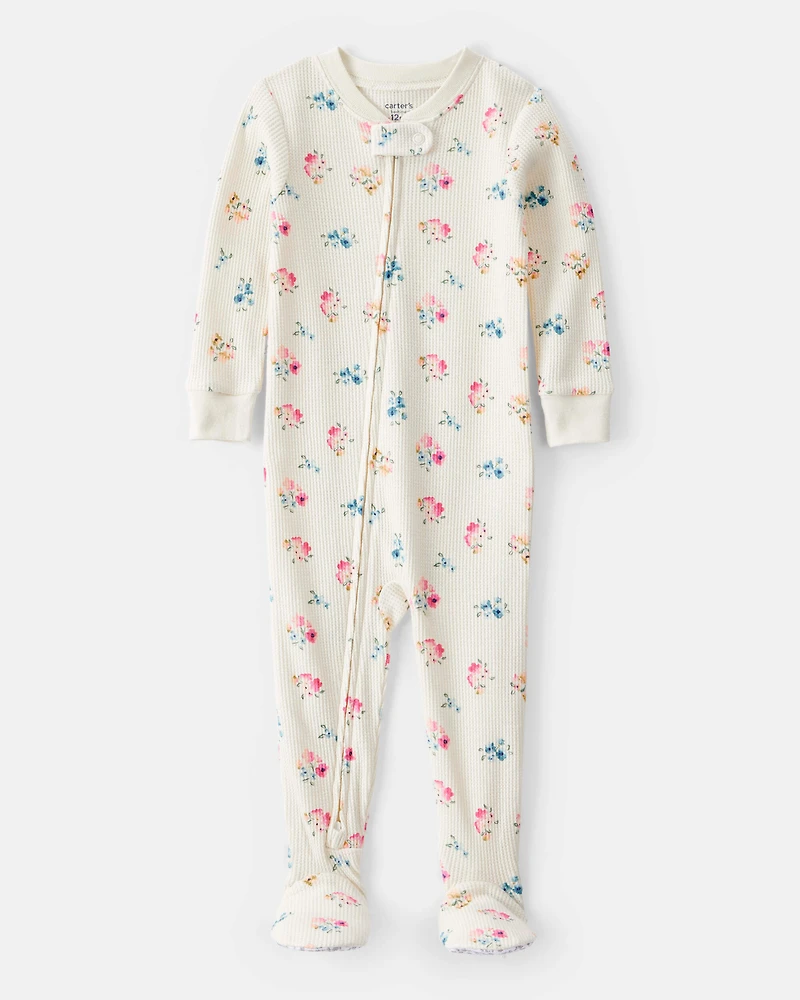 Baby Girl Floral Cotton Long-Sleeve Snug Fit 1-Piece pyjamas - White