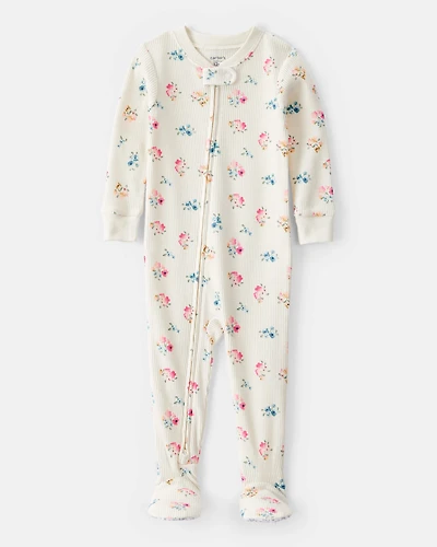 Baby Girl Floral Cotton Long-Sleeve Snug Fit 1-Piece pyjamas - White