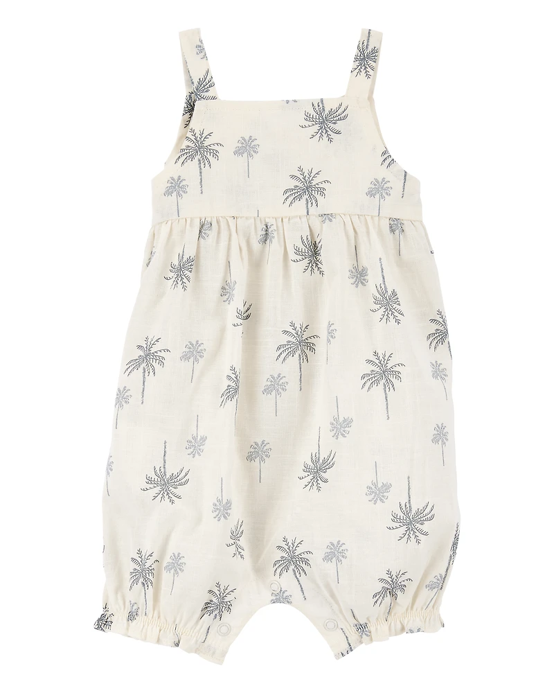 Baby Girl Palm Tree Cotton Romper - Ivory