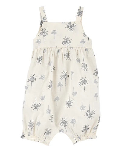 Baby Girl Palm Tree Cotton Romper - Ivory