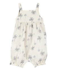 Baby Girl Palm Tree Cotton Romper - Ivory