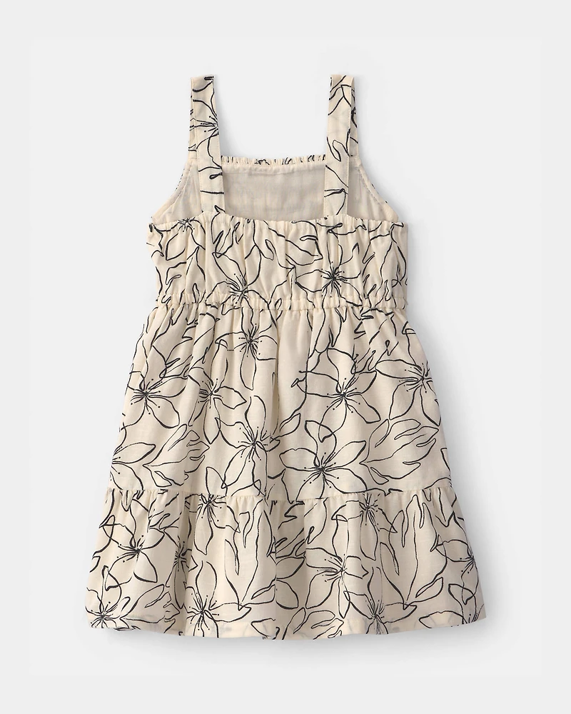 Toddler Girl Floral Sleeveless Dress - Cream/Black