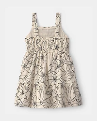 Toddler Girl Floral Sleeveless Dress - Cream/Black