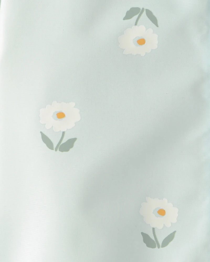 Toddler Girl Flowers Rain Jacket- Blue