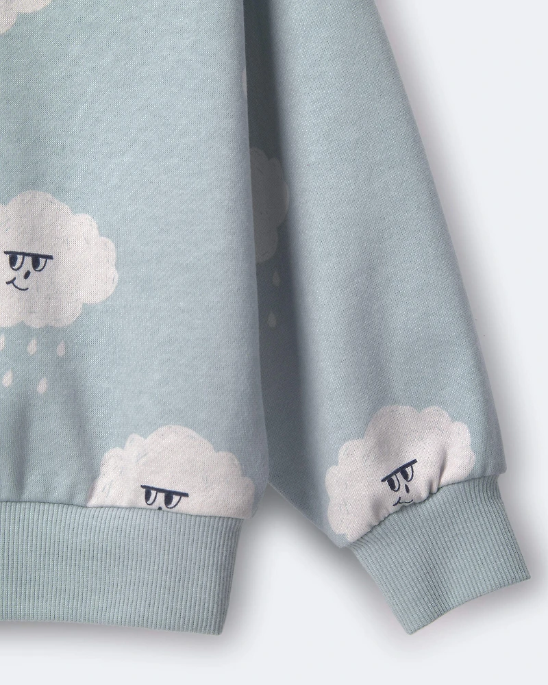Toddler Wide-Arm Sweatshirt Rain Cloud Print - Pale Blue