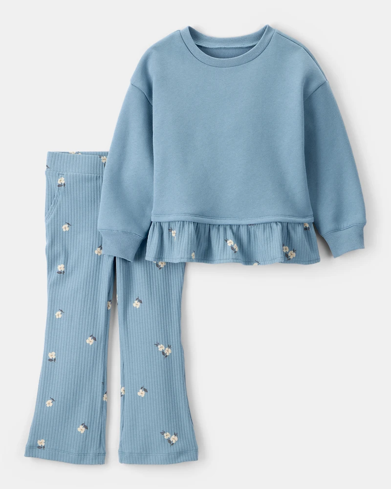 Toddler Girl 2-Piece Floral Top & Pant Set - Blue