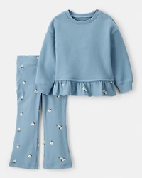 Toddler Girl 2-Piece Floral Top & Pant Set - Blue