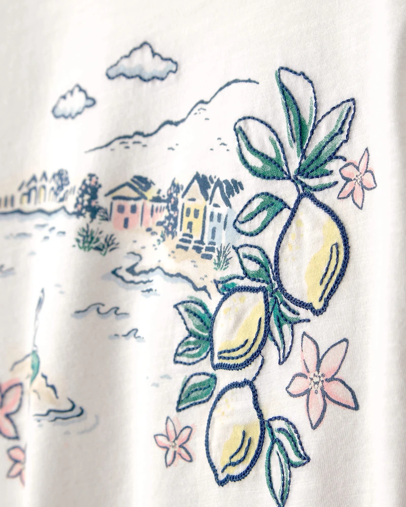 Girls Mermaid Landscape Top - White