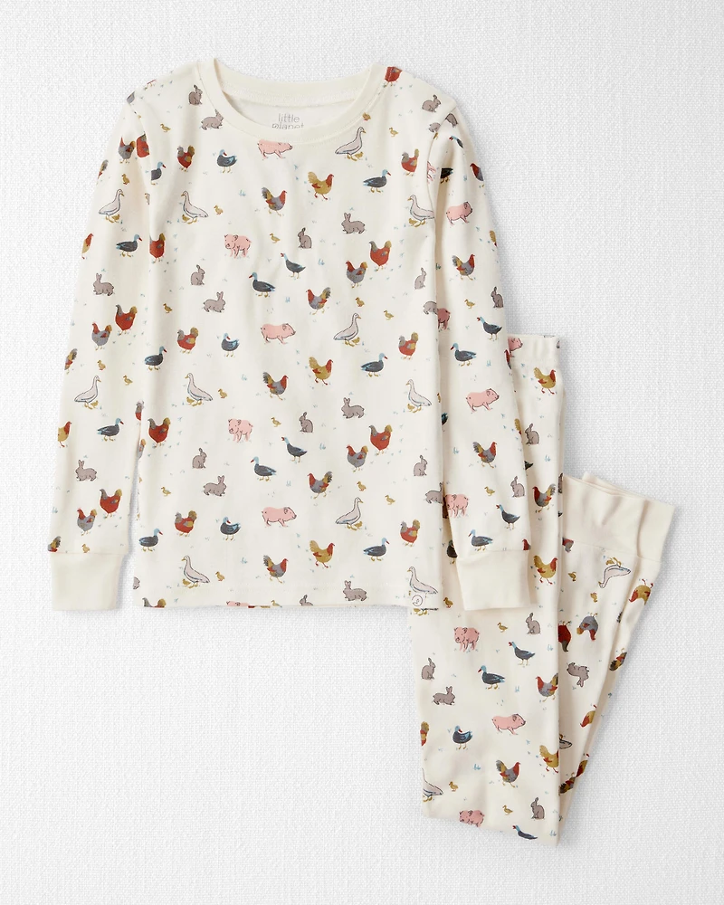 Kid 2-Piece Farm Animal Cotton Long-Sleeve Pyjamas - Cream