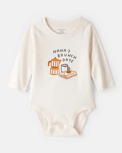Baby Nana's Brunch Date Long-Sleeve Graphic Bodysuit - Cream