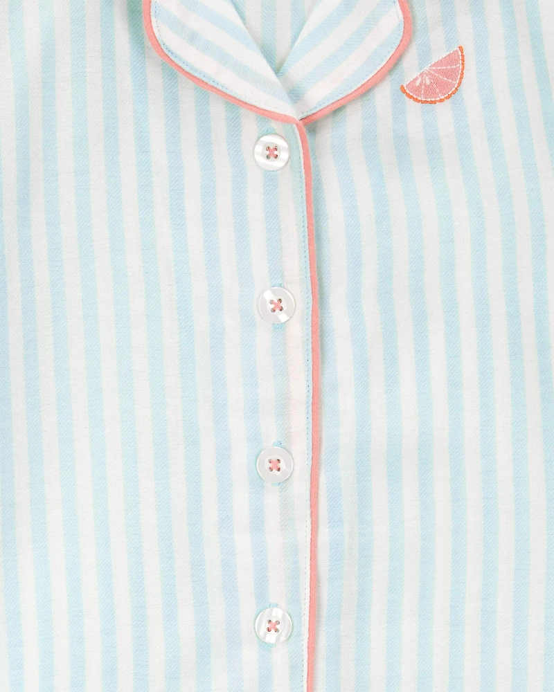 Girls Striped Loose Fit 2-Piece Pyjamas - Mint