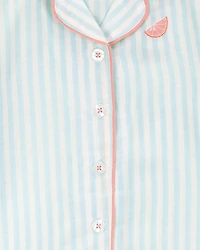 Girls Striped Loose Fit 2-Piece Pyjamas - Mint