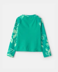Girls Floral 3-Piece Rashguard Swimsuit Set - Green