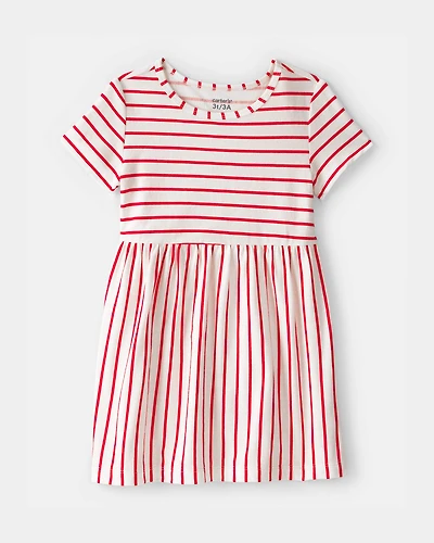Toddler Girl Striped Short-Sleeve Dress - Red/Ivory