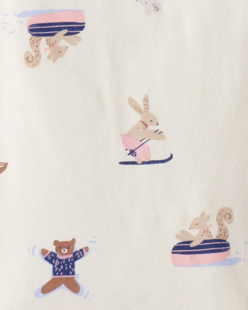 Toddler Girl Bunny Print 100% Cotton Long-Sleeve Snug Fit 4-Piece Pyjamas - Brown/Blue