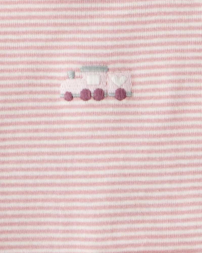 Baby Girl 3-Piece Train Print Long-Sleeve Bodysuit & Pant Set - Pink