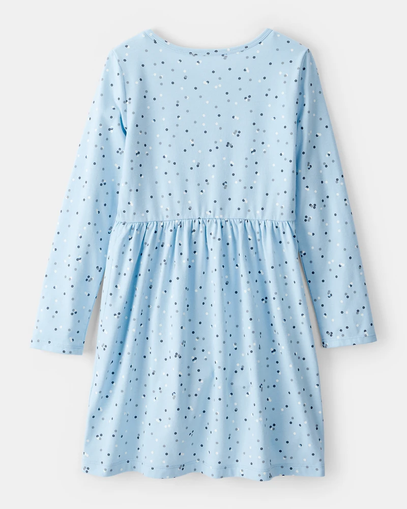 Girls Confetti Print Long-Sleeve Dress - Blue