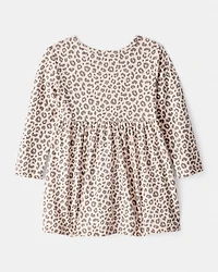 Baby Girl Leopard Print Long-Sleeve Dress - Brown