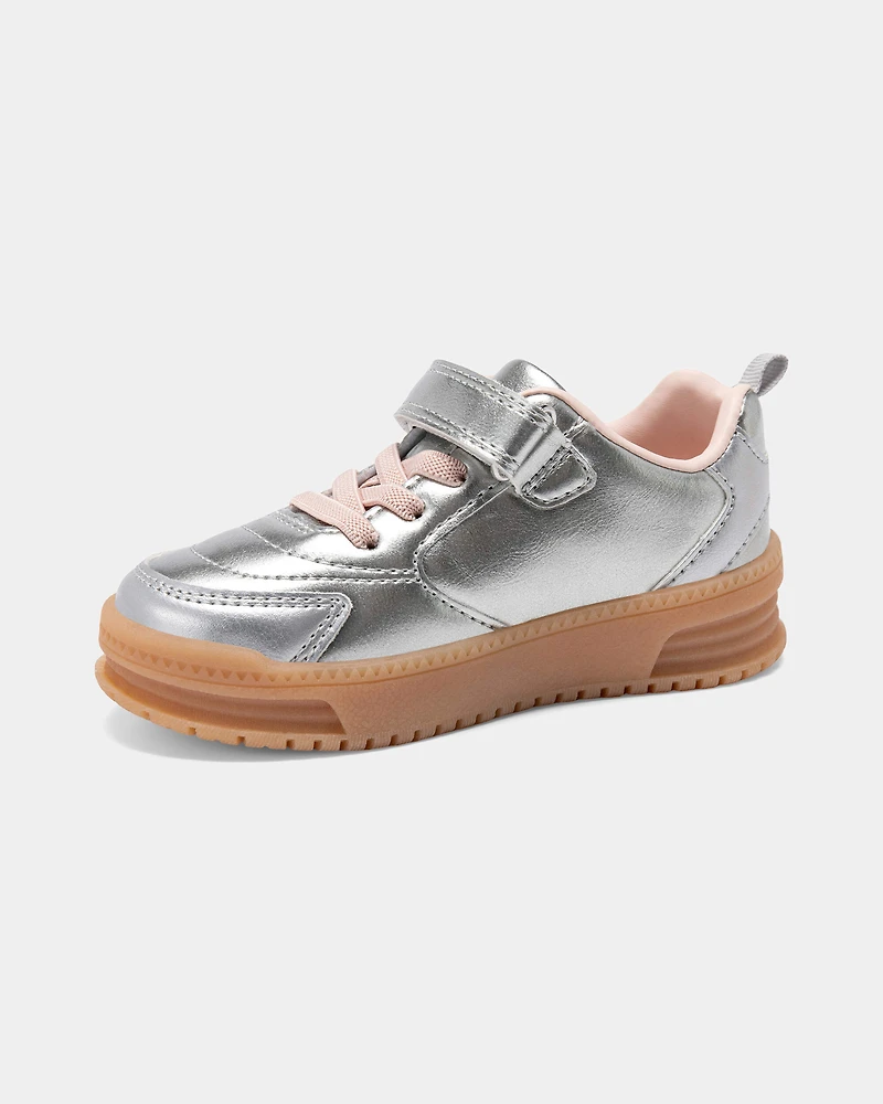 Toddler Girl Athletic Sneakers - Silver/Brown