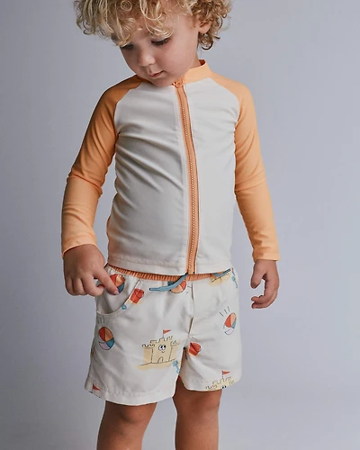 Toddler Boy Swim Trunks Sandcastle Print - Cream