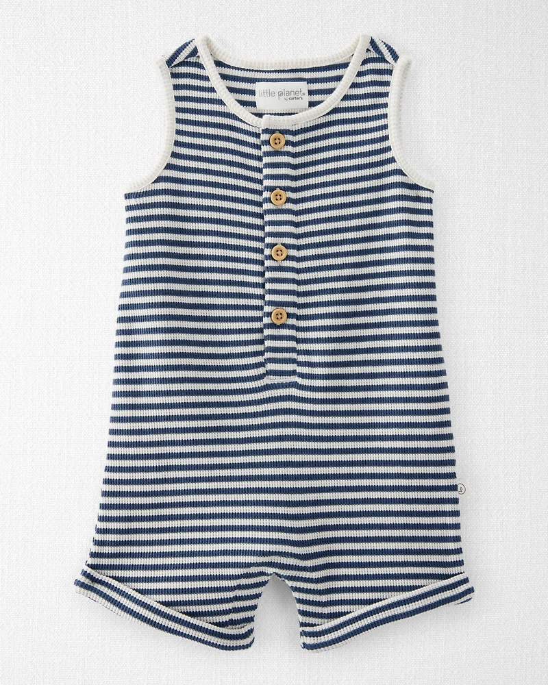 Baby Organic Cotton Waffle Knit Romper Stripes