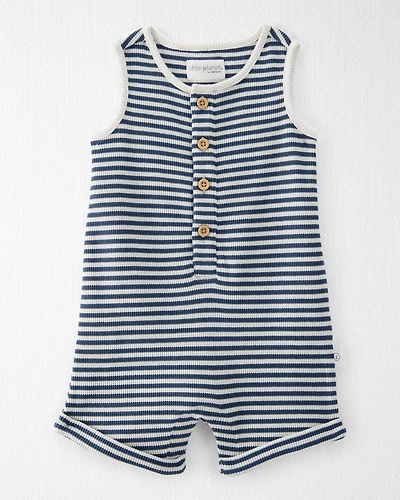 Baby Organic Cotton Waffle Knit Romper Stripes