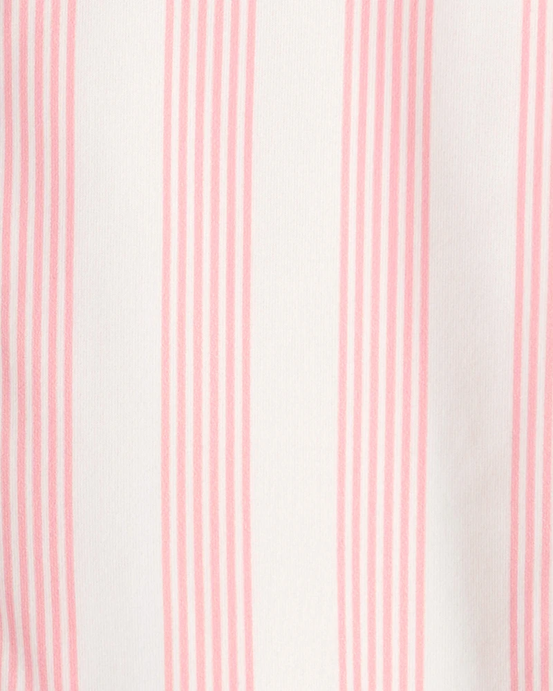 Girls Striped Loose Fit 2-Piece Pyjama Set - Pink/Ivory