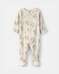 Baby Girl Floral Snug Fit Sleeper - Cream