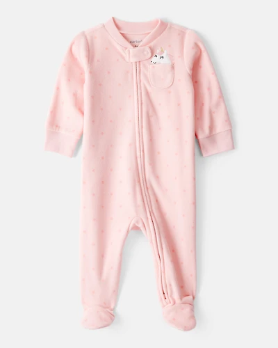 Baby Girl Unicorn Print Loose Fit Long-Sleeve Sleeper - Pink