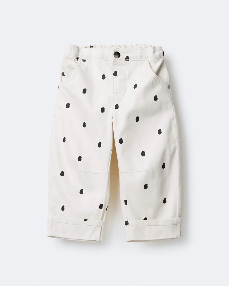 Toddler Girl Polka Dot Cuffed Barrel Pant - Ivory