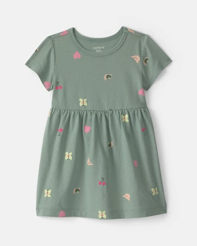 Baby Girl Butterfly Short-Sleeve Dress - Green