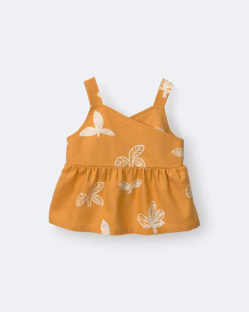Toddler Girl Peplum Tank Top Plant Print - Mustard Yellow