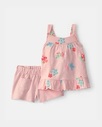 Toddler Girl 2-Piece Floral Ruffle Top & Short Set - Pink