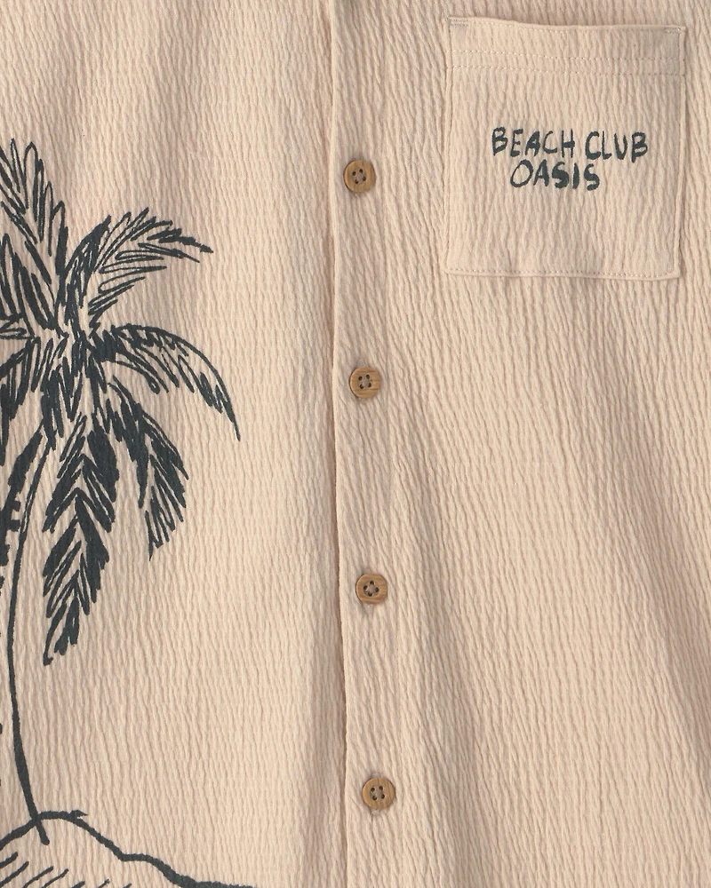 Boys Beach Button-Down Shirt - Tan