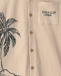 Boys Beach Button-Down Shirt - Tan
