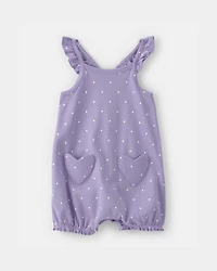 Baby Girl Polka Dots Sleeveless Romper - Purple