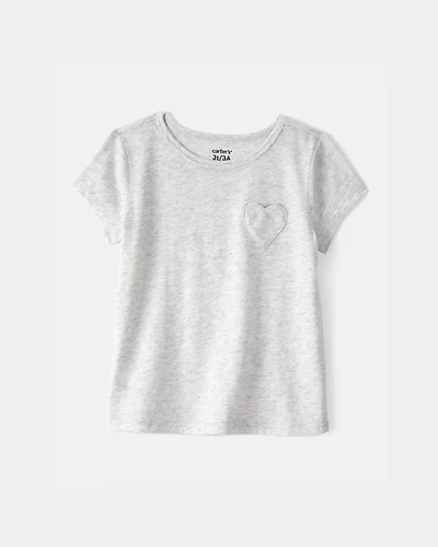 Toddler Girl Heart Pocket Top - Grey