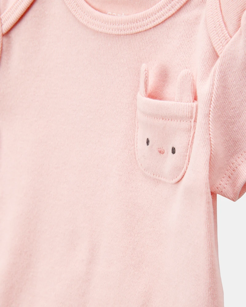 Baby Girl 5-Pack Floral Bunny Short-Sleeve Cotton Bodysuits