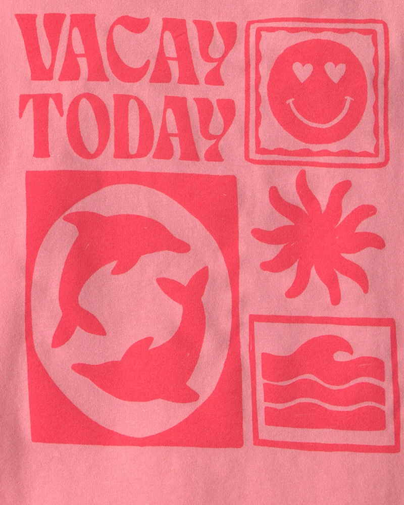 Girls 'Vacay Today' Beach Graphic Tank - Pink