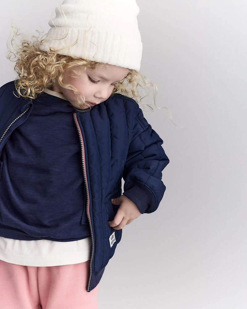 Toddler Boy Quilted Bomber Jacket - Navy